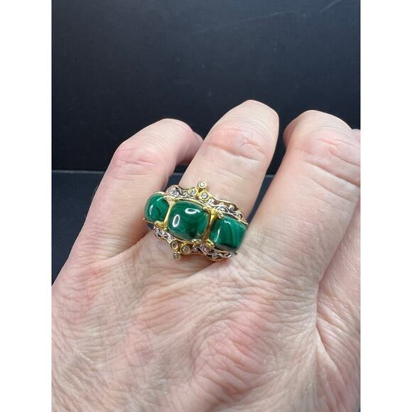 NEW Malachite two toned ring in sterling silver size 7 - Picture 2 of 16